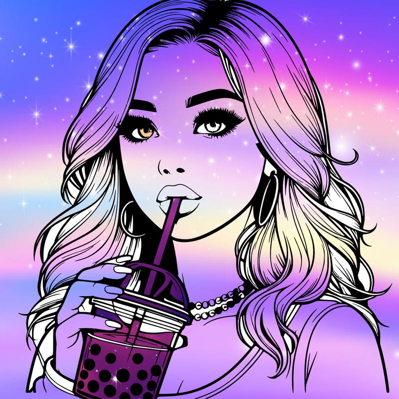 realistic girl drink a boba