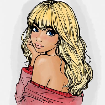 realistic girl with bangs looking over her shoulder