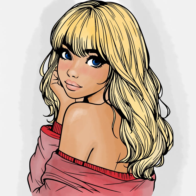 realistic girl with bangs looking over her shoulder