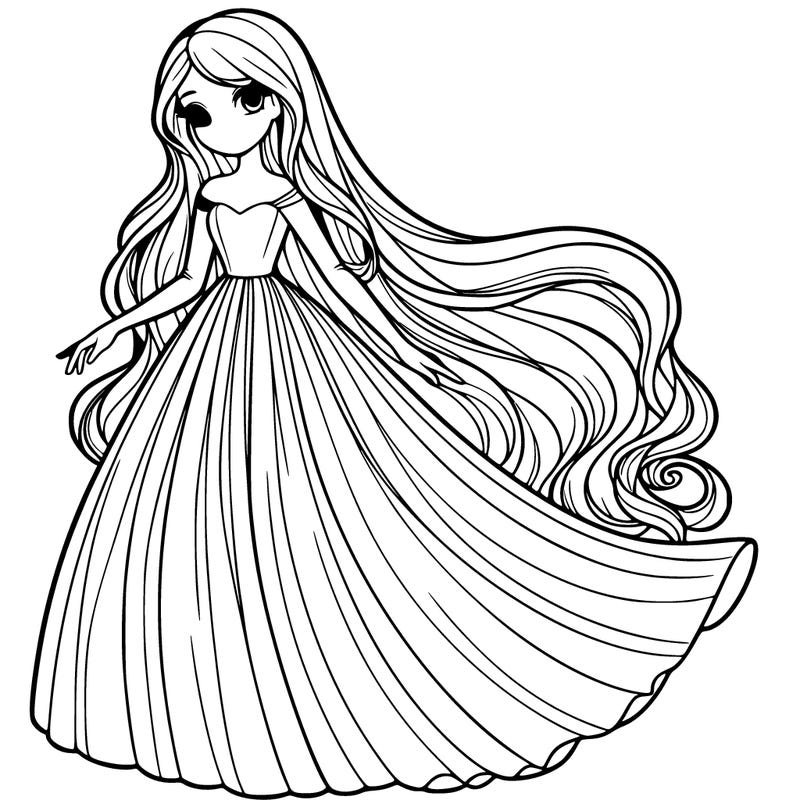 one realistic girl with super long flowing dress