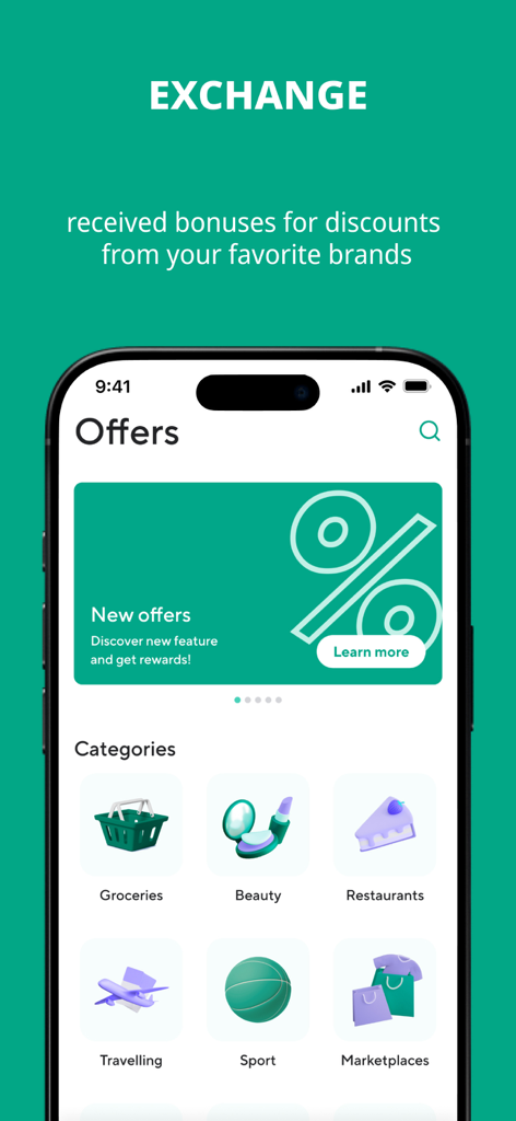 EcoRewards Saudi - Schermata delle offerte dell'app EcoRewards Arabia che mostra varie categorie per scambiare punti premio