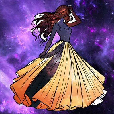 realistic woman with dress flowing in the wind