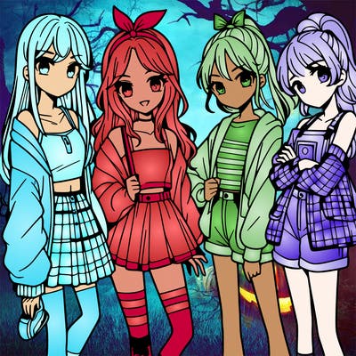 teen manga girls group of 4
