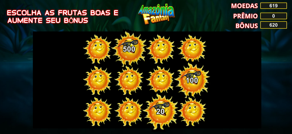 Halloween Caça Níquel - A bonus mini game screen in the Halloween Caça Níquel slot app featuring sun symbols and score counters