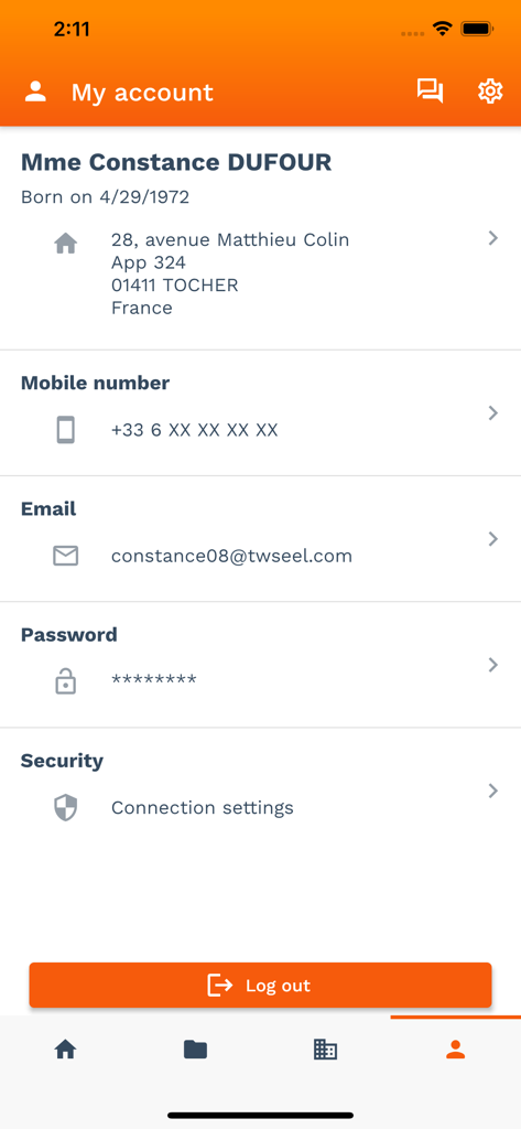 Coffreo - Coffreo app My Account screen with user profile information
