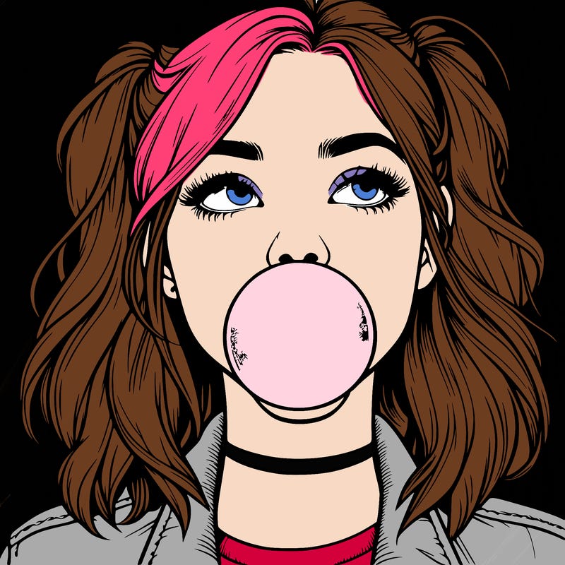 realististic girl blowing bubble -gum