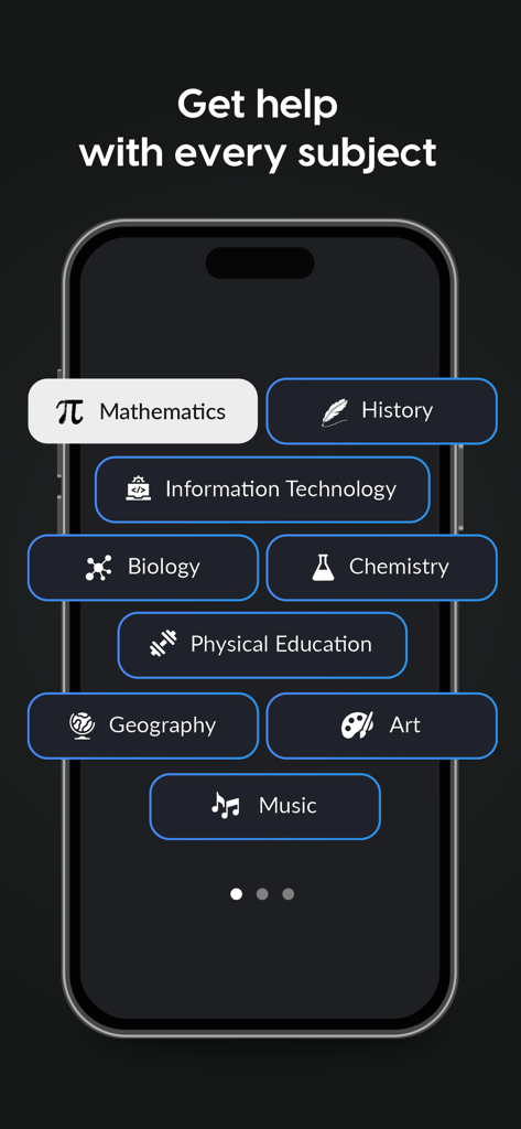 Pic Answer AI Solver app interface showcasing help for subjects including Mathematics History and Biology