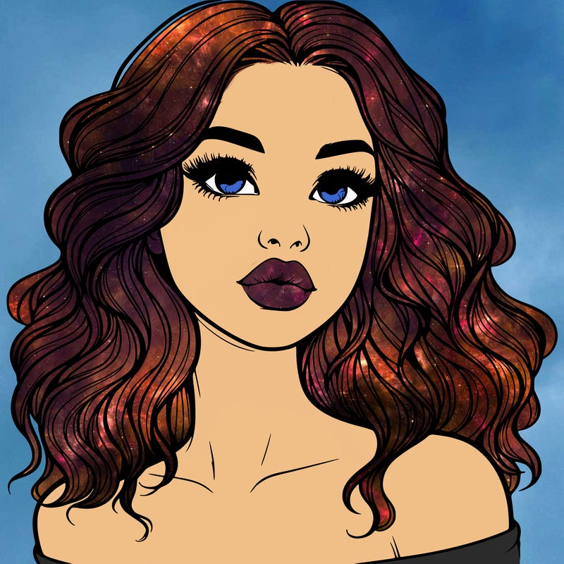 realistic girl with wavy hair and lips