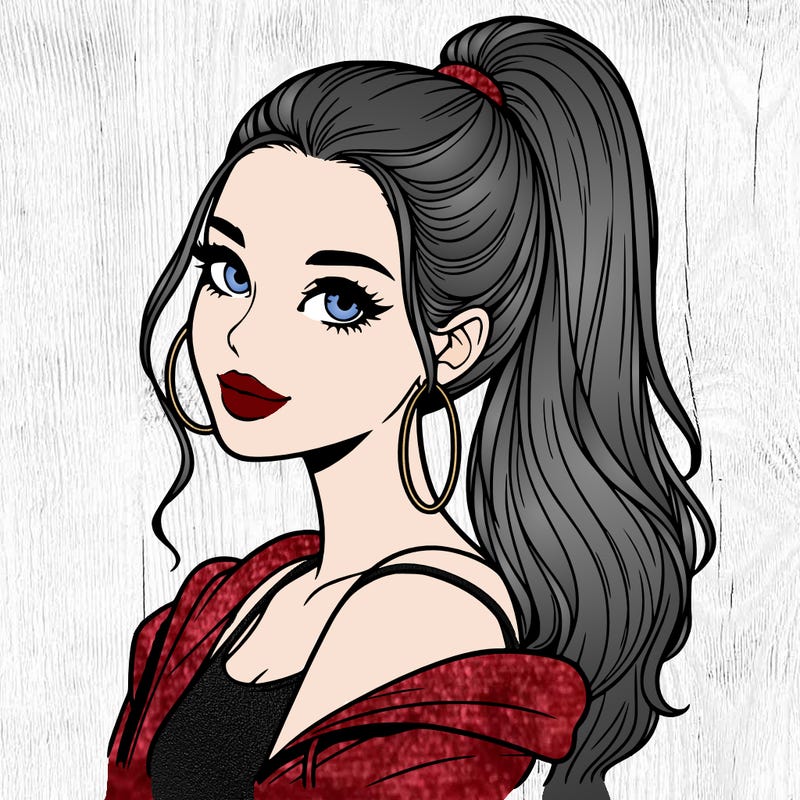 realistic girl with a high ponytail