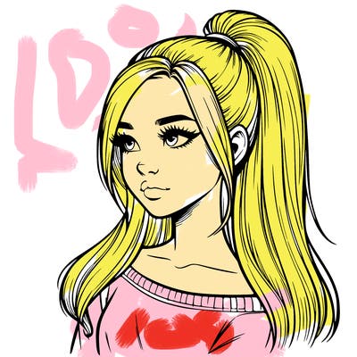 realistic girl with a high ponytail