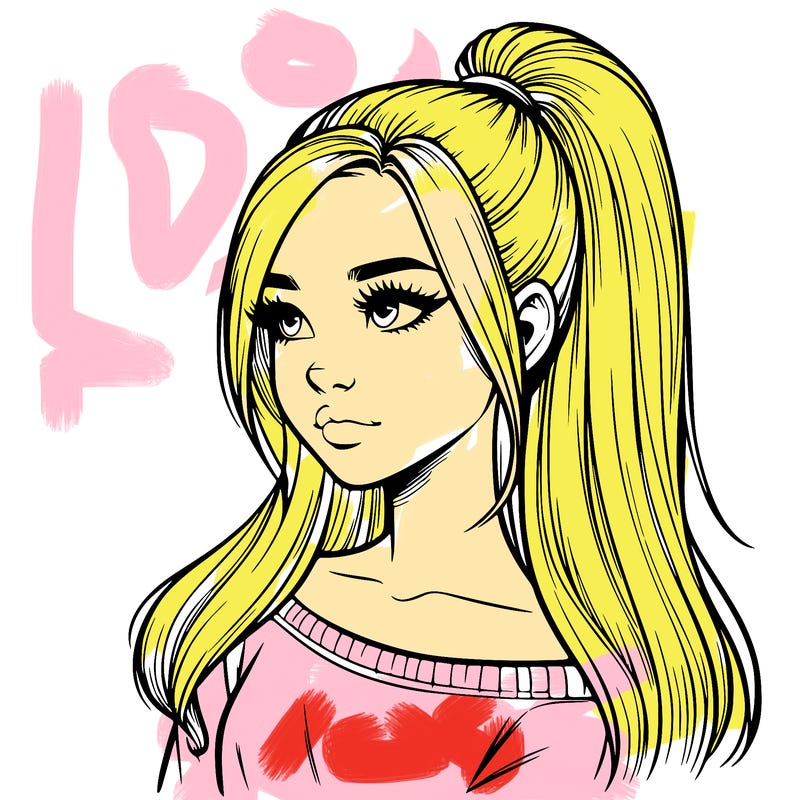 realistic girl with a high ponytail