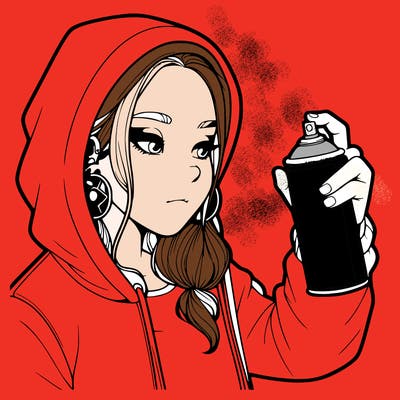 a realistic girl, spray painting