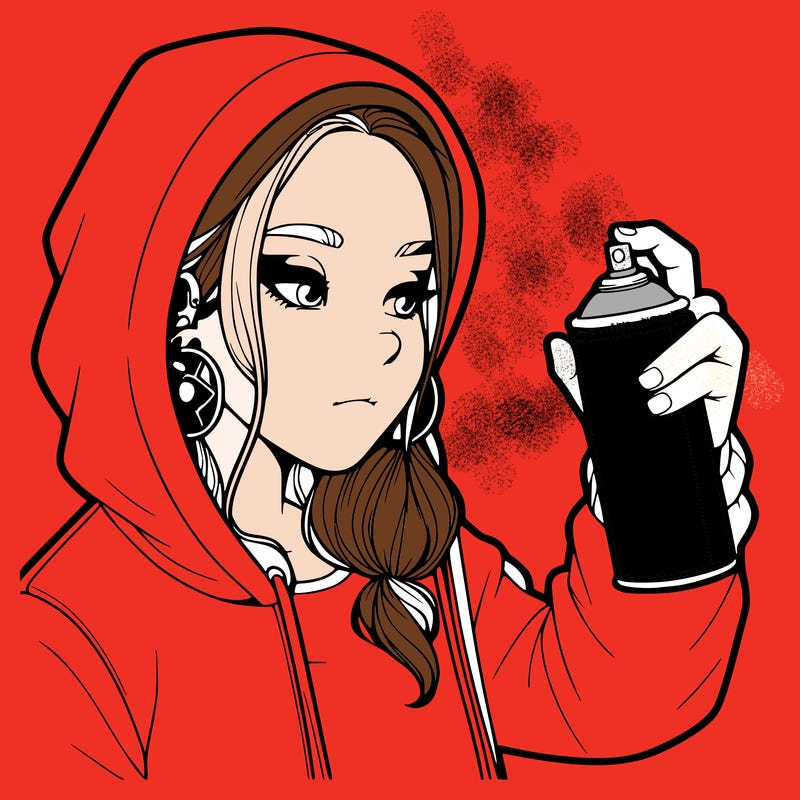 a realistic girl, spray painting