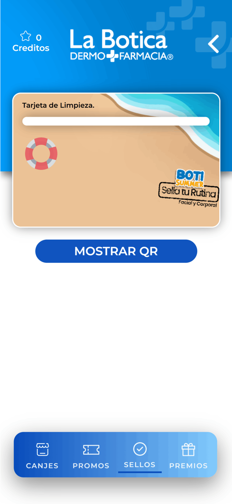 La Botica - La Botica App-Bildschirm mit einer digitalen Treuestempelkarte für Hautpflegeprodukte.