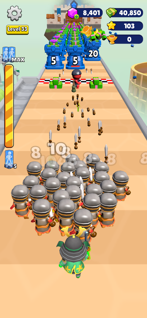 Mob Era: Age Evolution - A crowd of armored warriors running through a level in Mob Era Age Evolution game