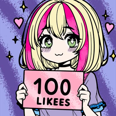 anima girl holding a 100 likes sign in her hand