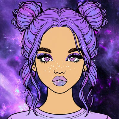 realistic girl with two buns in hair and lips