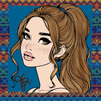 realistic girl with a ponytail on her hair and lips