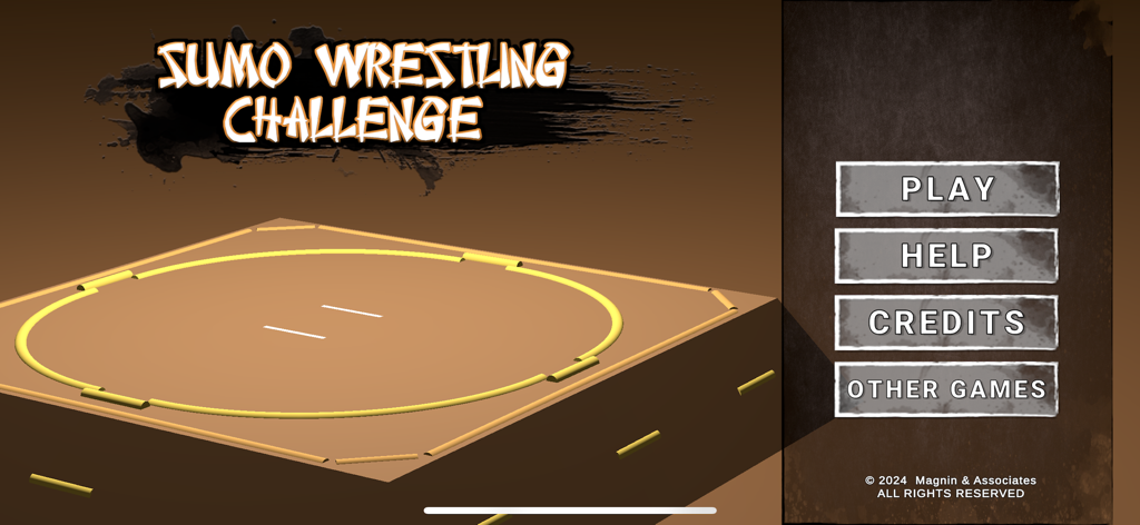 Sumo Wrestling Challenge - Sumo Wrestling Challenge main menu screen showing a dohyo and game options
