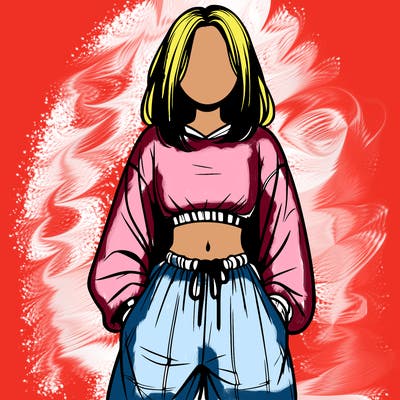 realistic girl faceless with baggy pants and a crop top