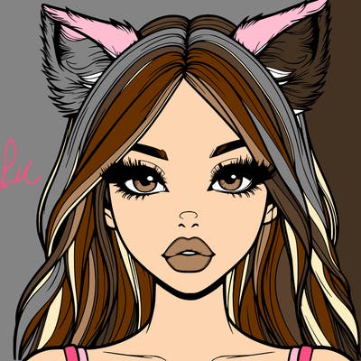 realistic girl with fox ears and realistic lips