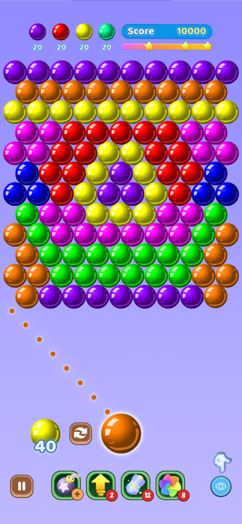 Color Pop Bubble ™ - Juego de Color Pop Bubble mostrando burbujas coloridas y trayectoria de disparo