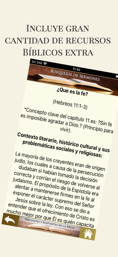 Ein mobiler App-Bildschirm, der einen Predigtentwurf mit dem Titel Was ist Glaube auf Spanisch anzeigt.