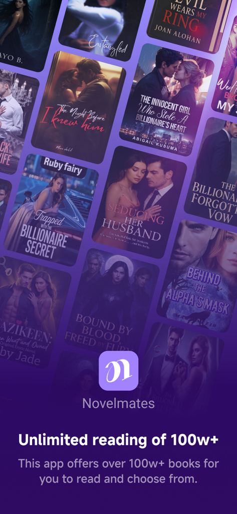 Collage of romance and werewolf novel covers available on the Novelmates app