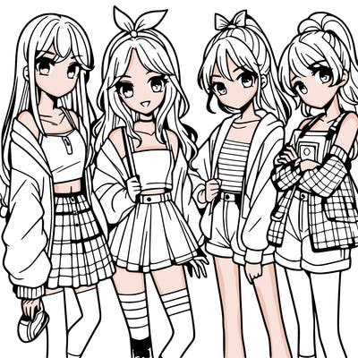 teen manga girls group of 4