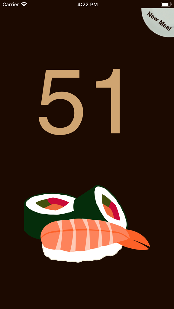 Sushi Count - Sushi Count app interface showing a piece count of 51 with sushi illustrations