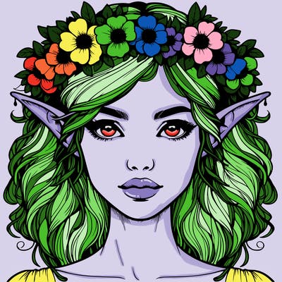 realistic female elf with flower crown
