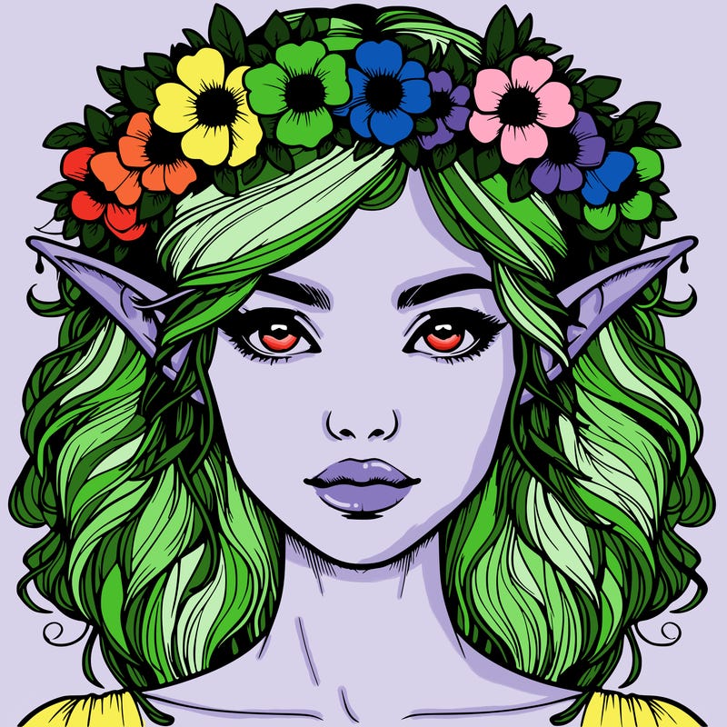 realistic female elf with flower crown