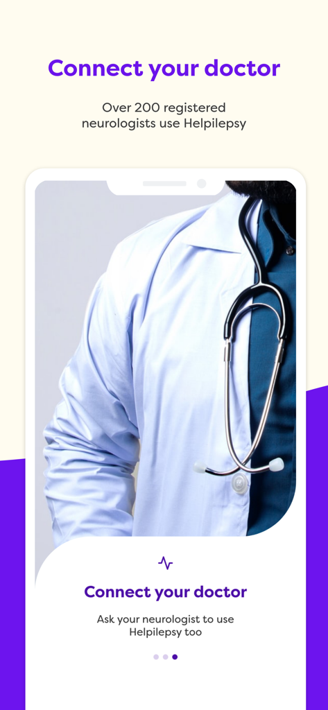 Helpilepsy - Helpilepsy app screen showing the feature to connect with a doctor or neurologist