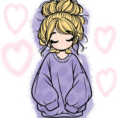 girl with baggy sweatshirt and messy bun