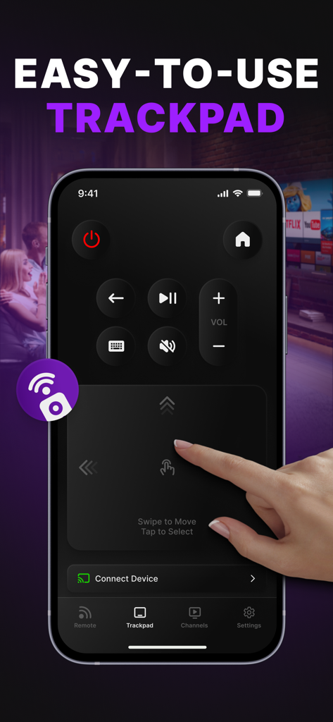 Remote TV Control Roko TCL App - Smartphone screen showing the easy to use trackpad interface for the Remote TV Control Roko TCL App