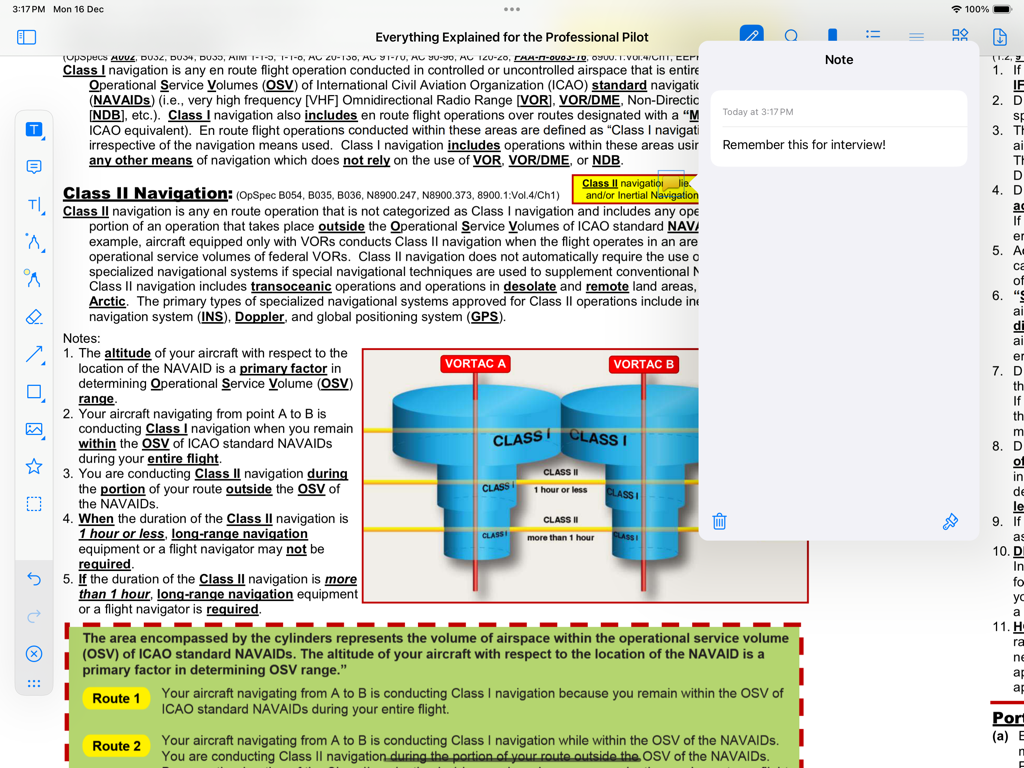 EEPP - EEPP aviation app showing a technical navigation diagram with a digital note for interview preparation