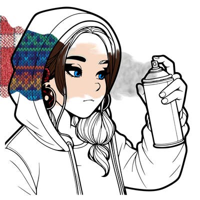 a realistic girl, spray painting