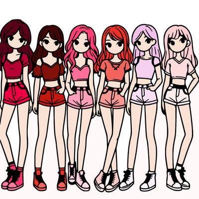 a group of girls wearing crop tops and shorts