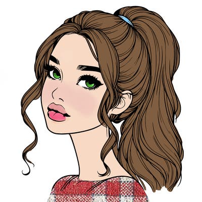 realistic girl with a ponytail on her hair and lips