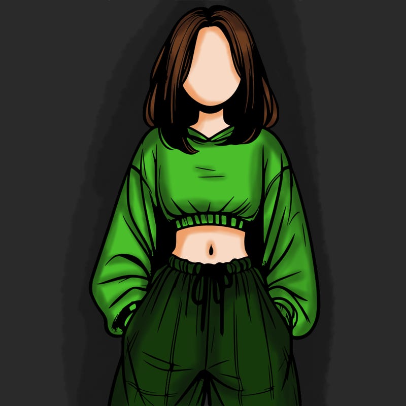 realistic girl faceless with baggy pants and a crop top
