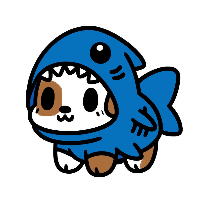 cute dog wearing a shark costume