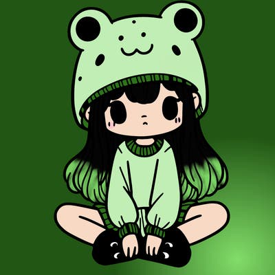 a girl wearing a frog hat and some frog socks