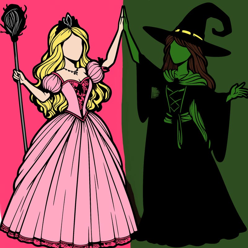 detailed realistic split of a princess and a witch