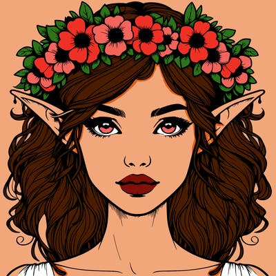 realistic female elf with flower crown