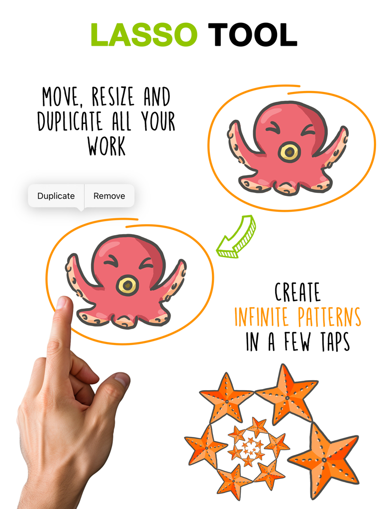 Endless Paper - Screenshot demonstrating the lasso tool in Endless Paper for duplicating and moving digital illustrations