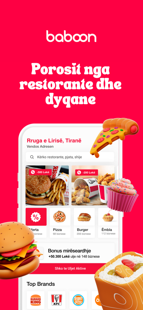 Baboon Delivery: Food and more - Baboon Delivery mobile app home screen showing food categories and restaurant promotions