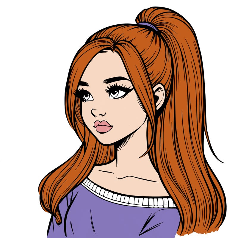 realistic girl with a high ponytail