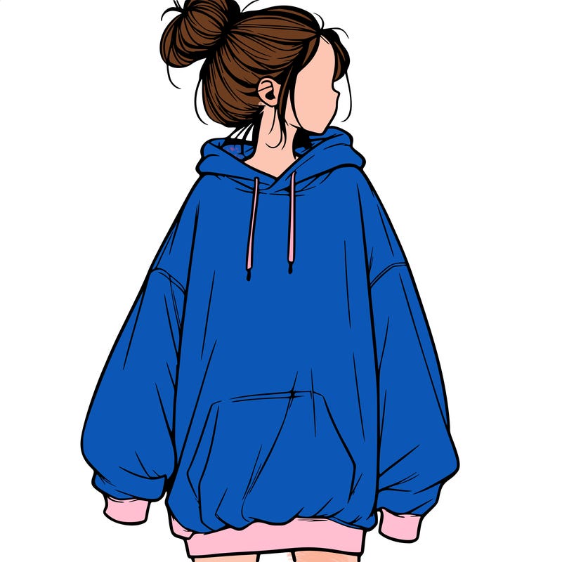 realistic girl with a oversized sweatshirt on and a bun