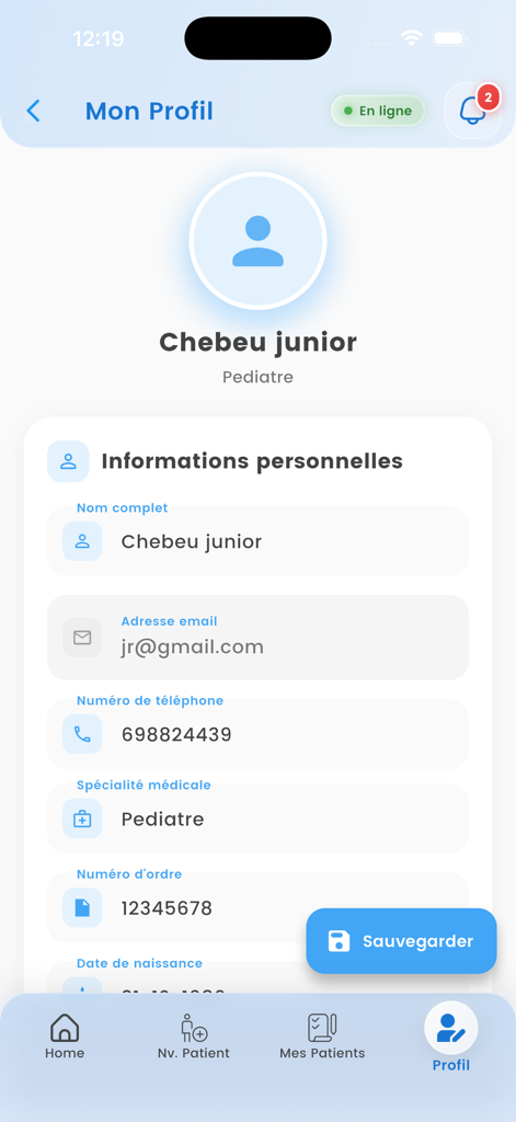 MedReport - MedReport mobile app profile page displaying medical provider information and settings