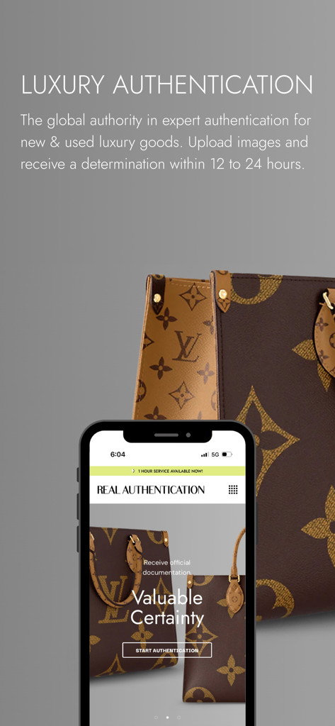REAL AUTHENTICATION - 高級ハンドバッグの鑑定サービスを表示するReal Authenticationモバイルアプリ
